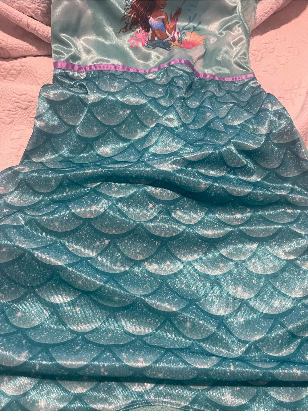 Aqua Mermaid Disney Ariel Nightgown with Ruffle Hem Girls S (6-6X) - Picture 4 of 10